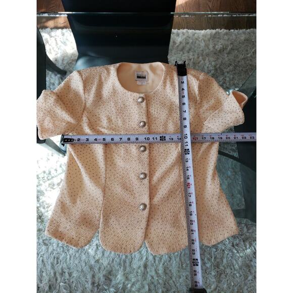 Leslie Fay Skirt Suit Set Women 10 Beige Glitter Dots Short Sleeve Button Front - Picture 9 of 14